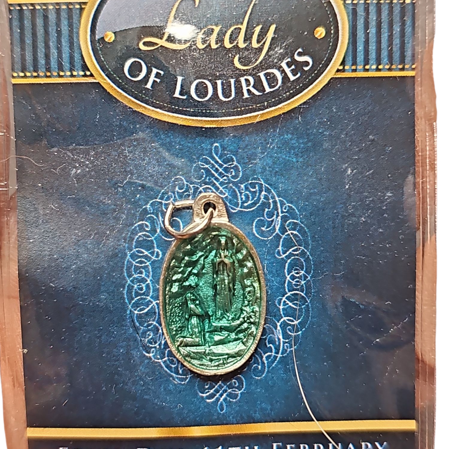 Lady Of Lourdes Green Pendant